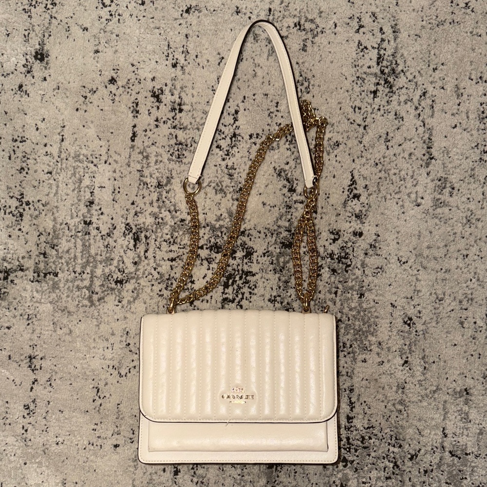 Coach White Crossbody Bag with Gold Chain